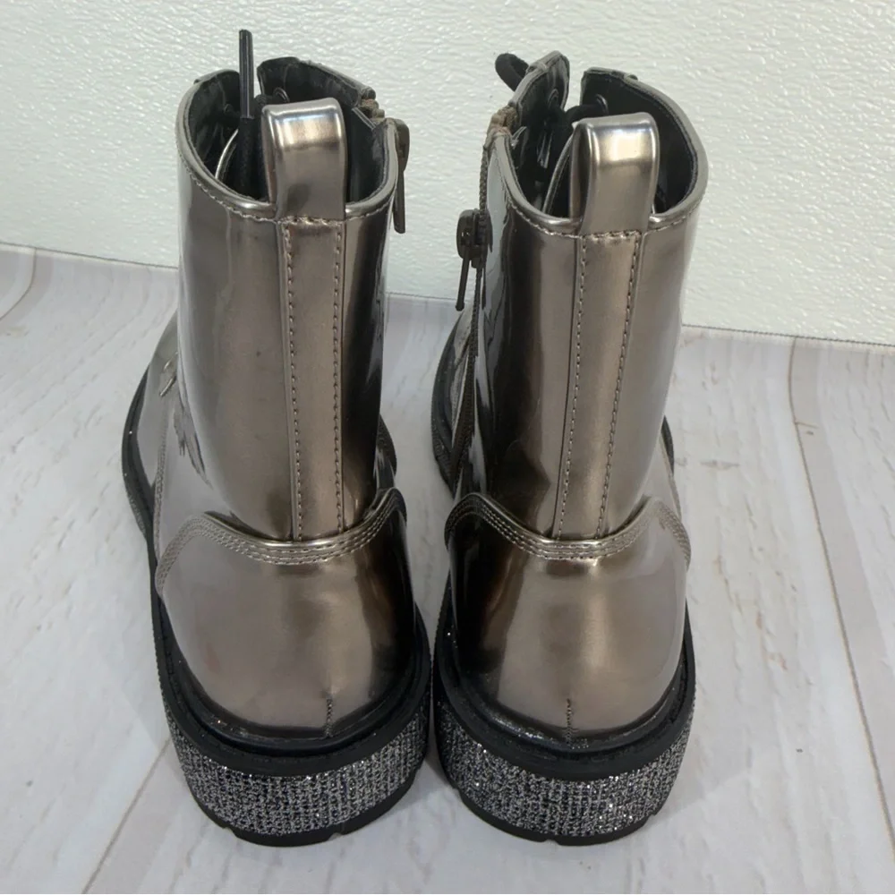 Steve Madden Jwoots Combat Boots Metallic Gunmetal Size 5‎
